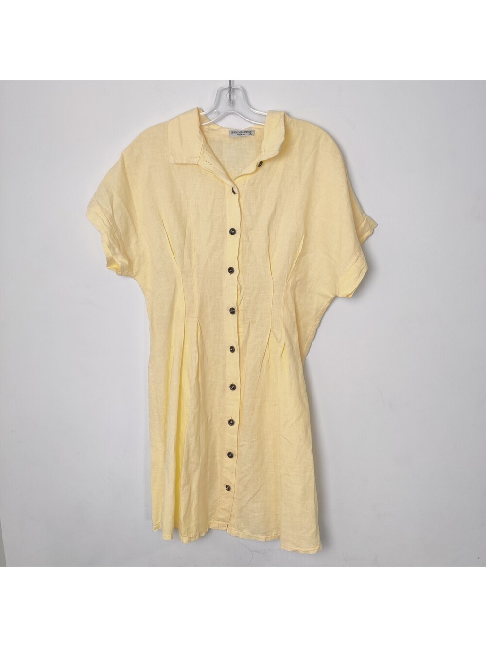 Terzo Millennio Pale Pastel Yellow Linen Cotton Button Down Shirt Dress Medium